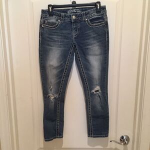 Paisley Sky Cropped Distressed Jeans
